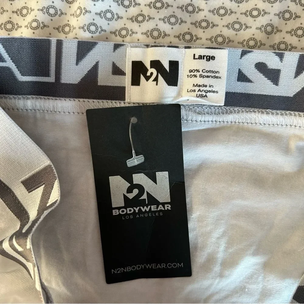 N2N Bodywear White Logo Cotton Pouch Bikini Briefs Size Large NWT